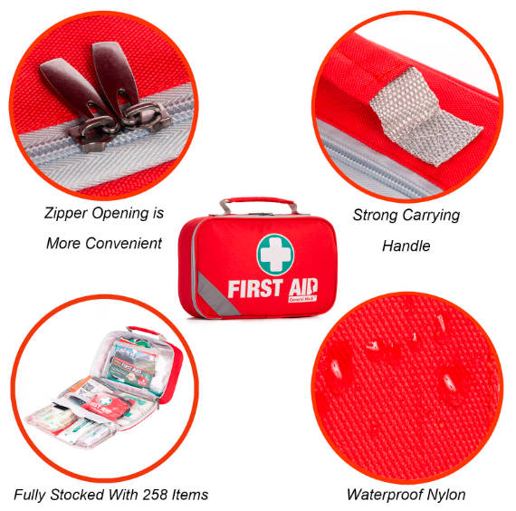 First Aid Emergency Kit Red Workplace First Aid Kit for Travel Vehicle Outdoor 3