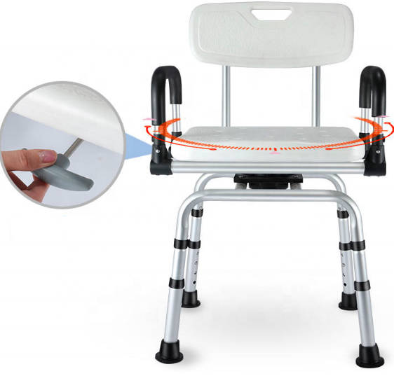 Folding Aluminum Alloy Shower Chair Rotating Ajustable Bathroom Chair for Elderly 2